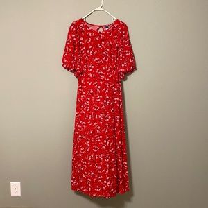 Floral patterned red midi dress